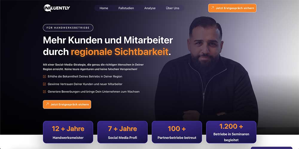 Handwerk Influently, Website Vorschau