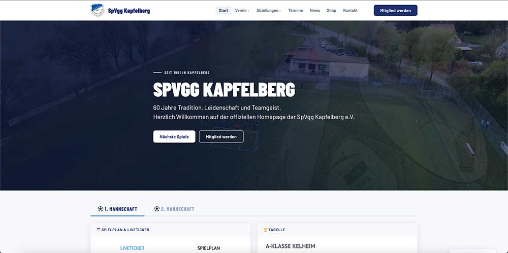 SpVgg Kapfelberg, Website Vorschau